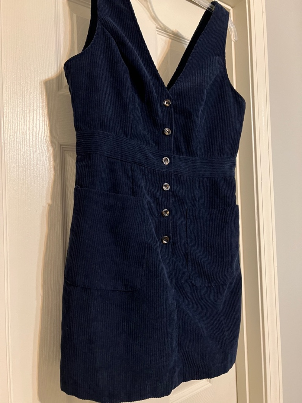 SHEIN Navy Corduroy V-Neck Button-Front Mini Dress